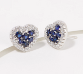 Diamonique Blue Color Heart Sterling Silver Stud Earrings